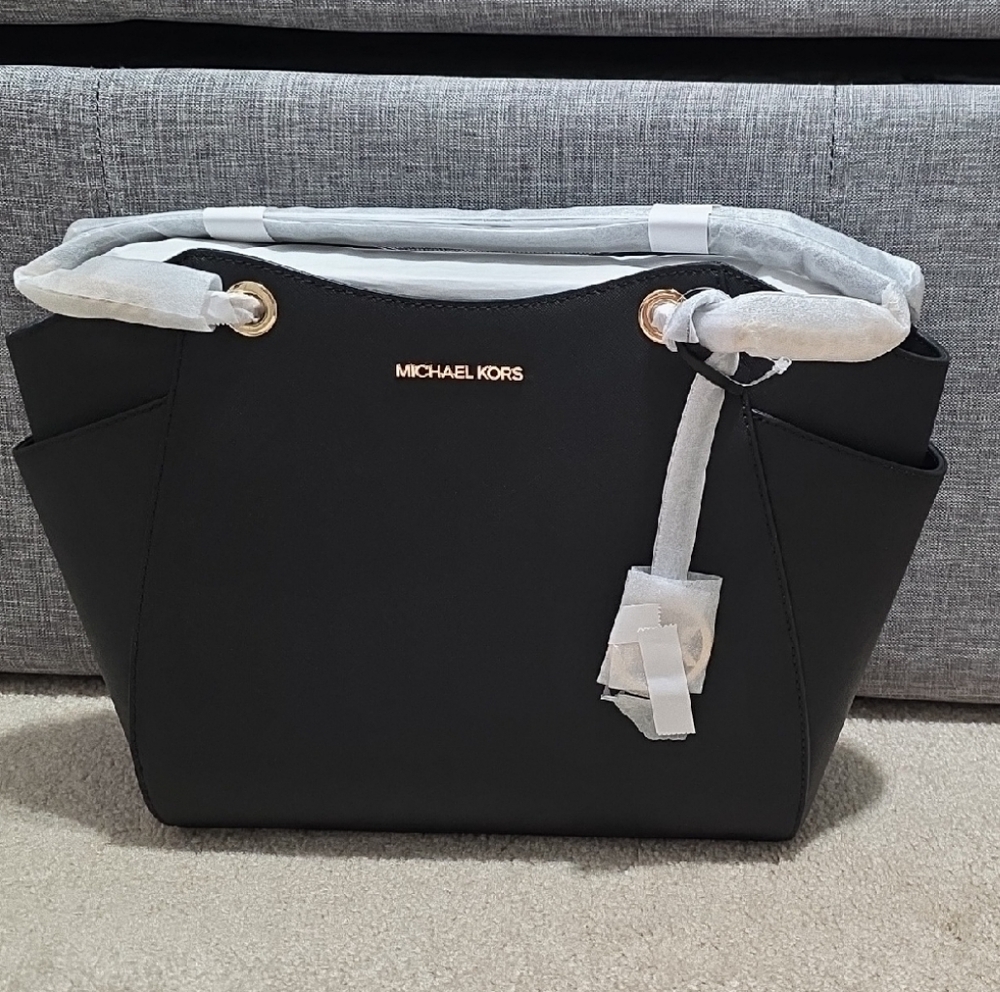 Michael Kors Black Shoulder Bag with Gold Accents